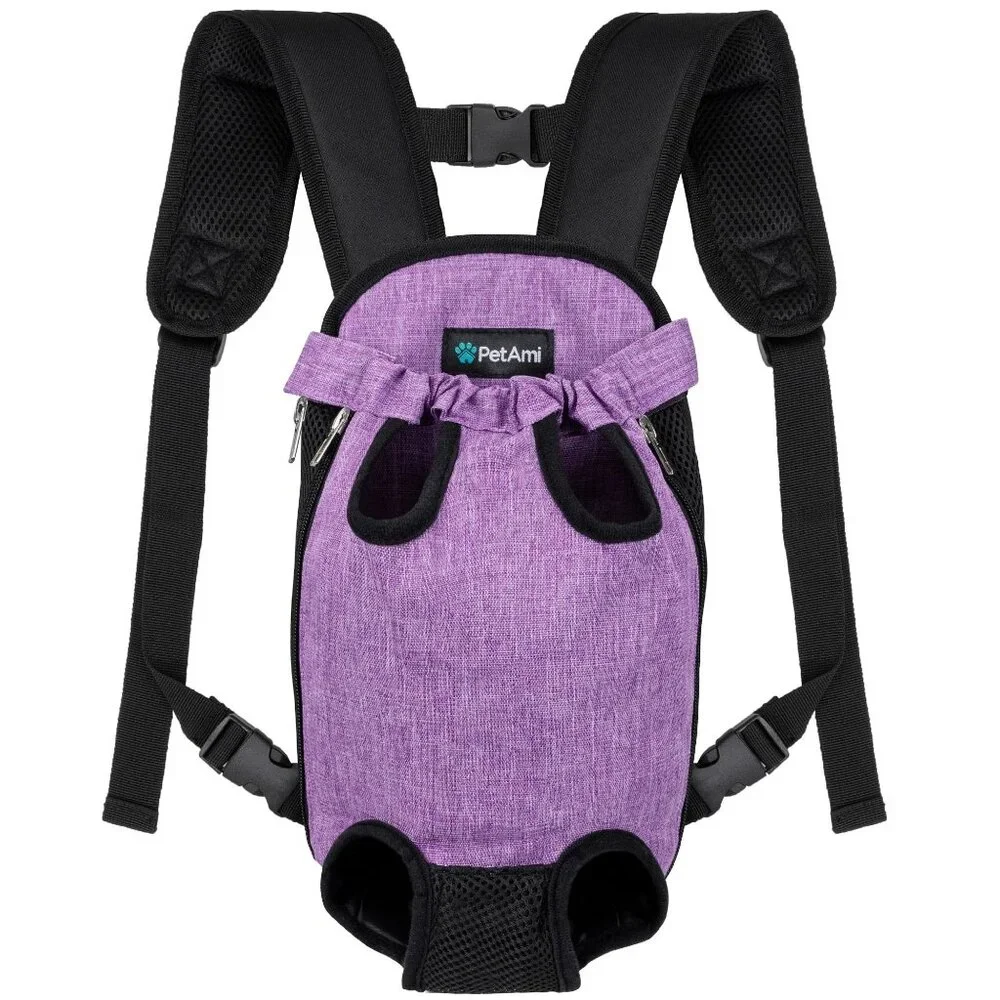 PetAmi Pet Carrier Backpack Front Puppy Dog Carrier Legs Out Purple Small NEW